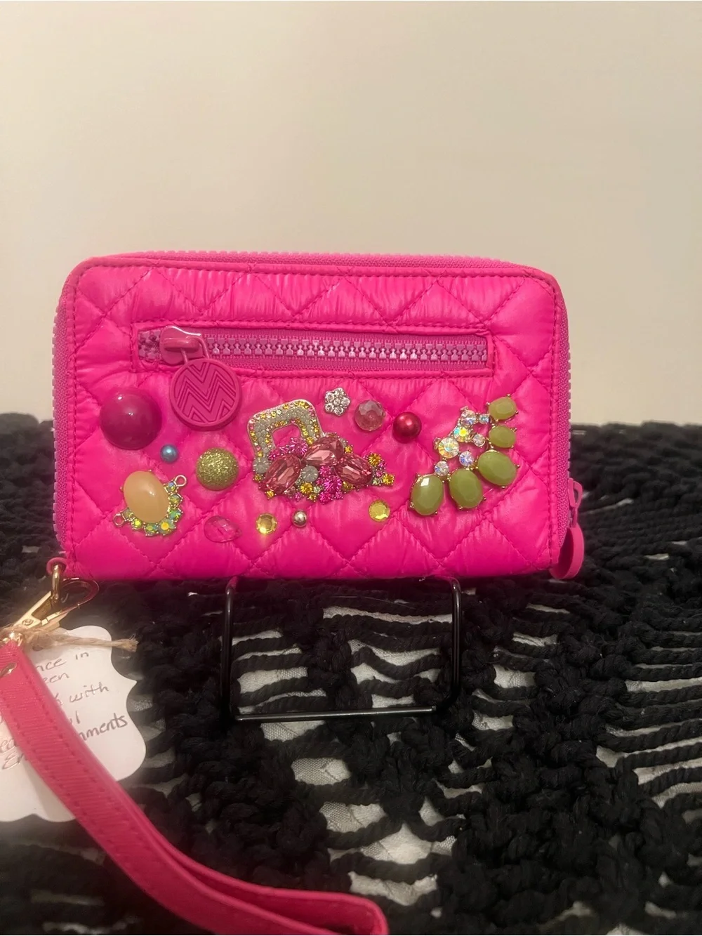 Embellished Hot Pink Quilted Wristlet